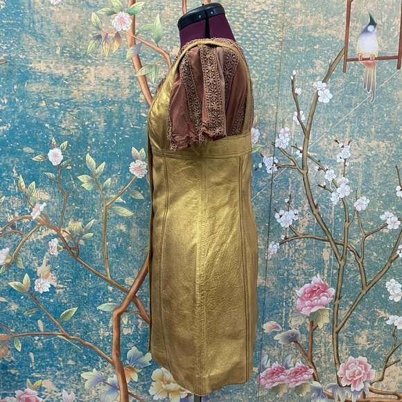 NWT Free People Women's Goldie Leather Mini Dress Gold - Picture 5 of 8